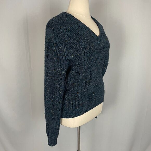 Vintage V Neck Sweater Size XL Blue Pullover Chunky Rib Knit Speckled 80s 90s - Picture 4 of 10